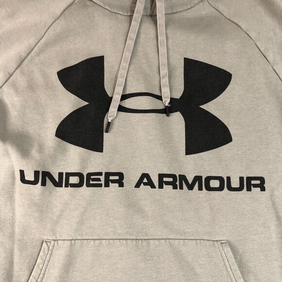 Under Armour Hoodie Adult 2XLarge Gray Spell Out Logo Pullover Sweatshirt Men - Picture 2 of 7